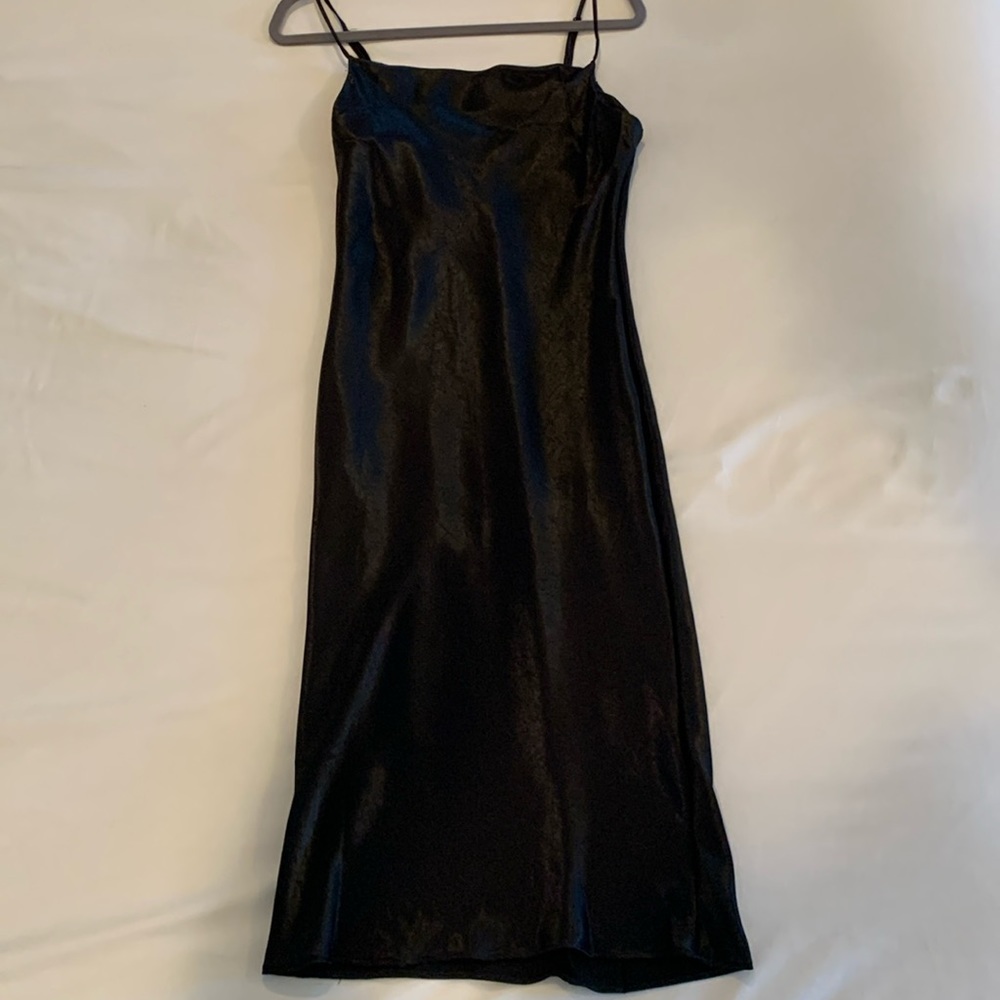 Black satin slip dress